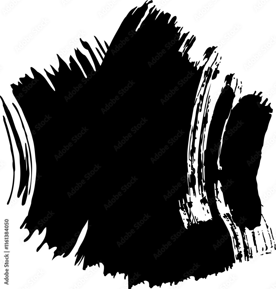 Poster thick black brush stroke creating an abstract shape with dynamic lines and textures, perfect for add