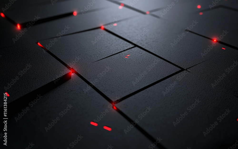 Poster minimalist black surface with subtle red lights and geometric design. gamer background