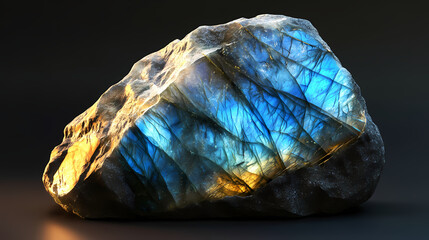 A beautiful blue and gold rock with a unique texture. Labradorite. Illustration