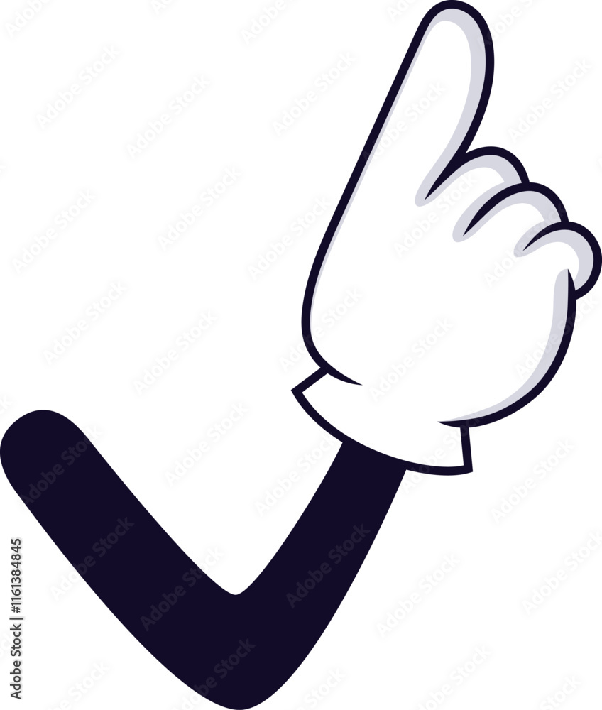 Poster cartoon arm forming a check mark with its forearm while simultaneously raising its index finger in a