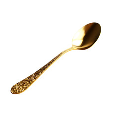 Sophisticated golden spoon with intricate details on a plain white background, perfect for showcasing its polished finish and stylish design
