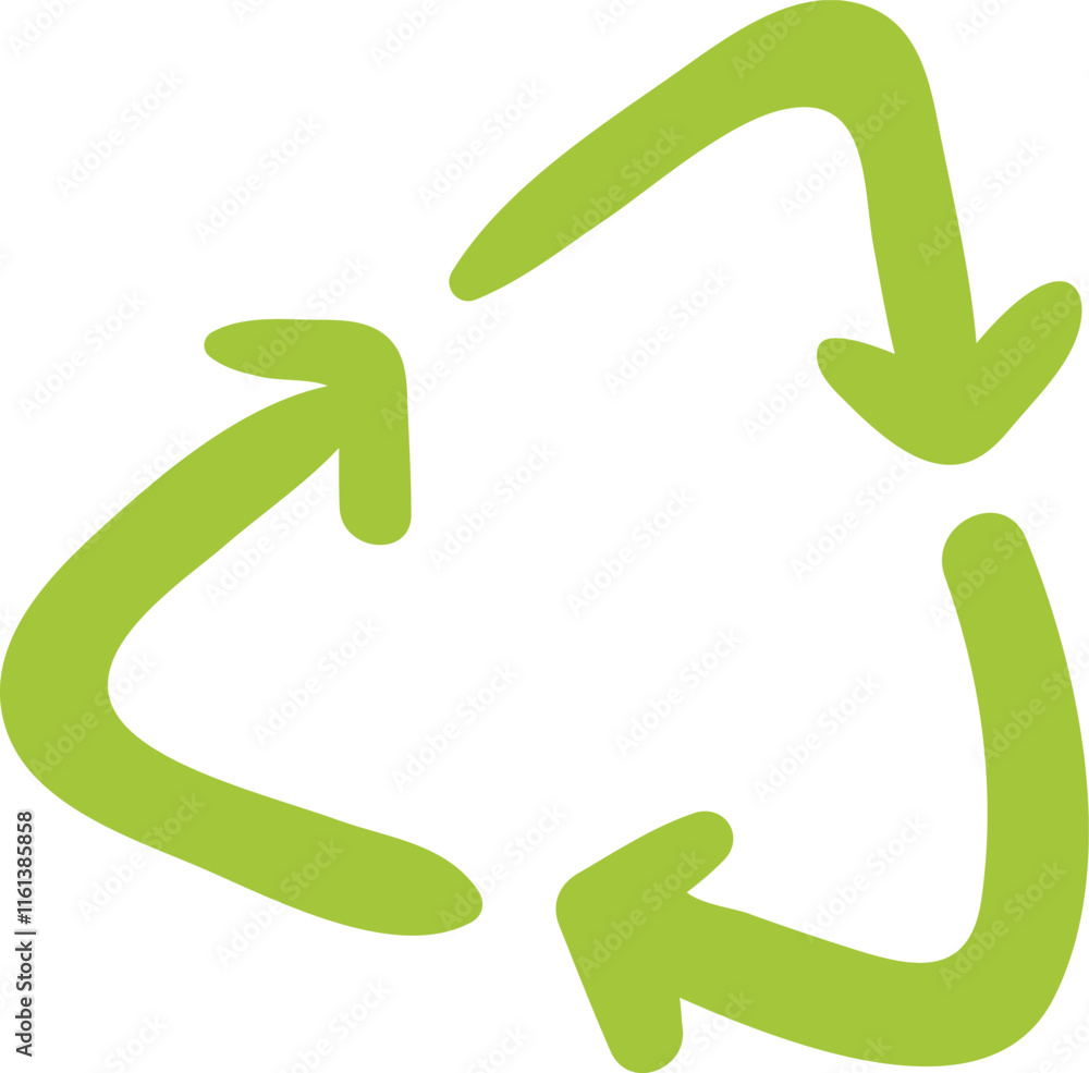 Poster green recycle symbol with three rounded arrows rotating clockwise forming a triangle promoting envir