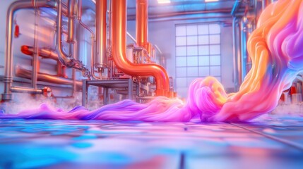 Colorful Fluid Flowing Through Industrial Pipes