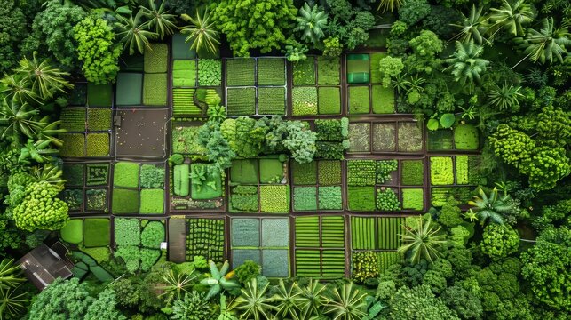 Aerial perspective of eco friendly farming methods boosting crop yields and economic success