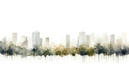 Fototapeta premium Serene Cityscape Watercolor Painting: An Artistic Impression of Urban Nature