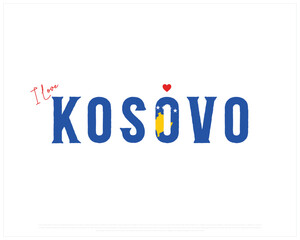 I love KOSOVO, I love Kosovo typographic design with flag typography and heart on white background, Vector design of I love KOSOVO, KOSOVO National Day Design