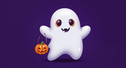 Adorable Cartoon Ghost with Jack-o'-lantern Trick-or-Treat Bag for Halloween