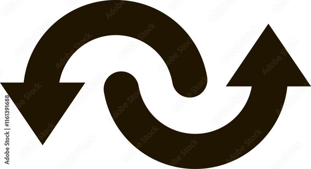 Poster two curved black arrows are rotating and pointing in opposite directions, creating a dynamic visual 