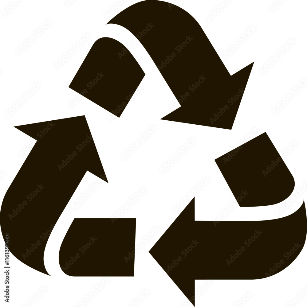 Poster universal recycling symbol with three clockwise rotating arrows forming a mobius strip, representing