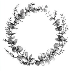 Artistic Chaplet with Eucalyptus Leaves: A Nature Inspired Illustration for Wedding Invitations and Eco-Friendly Designs