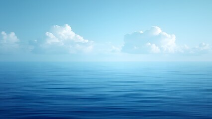 Obraz premium Serene Ocean Landscape, Calming Blue Gradient Sky with Wispy Clouds and Endless Calm Waters