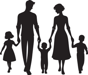 Family Silhouette Illustration with Three Children