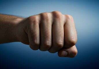 Close-up of a hand clenching a fist in a gesture of determination, symbolizing strength, resilience, and unwavering focus against a soft gradient background