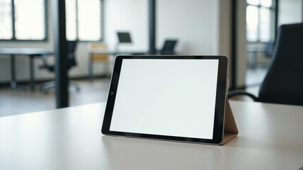 Tablet mockup with a blank screen in a modern office environment