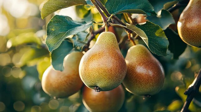 pears on a tree branch. Selective focus