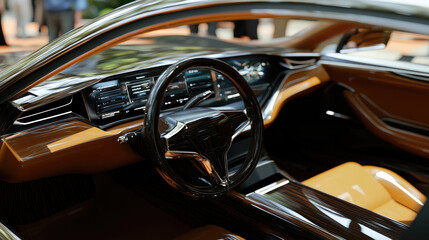 Futuristic Electric Car Interior with Digital Dashboard and Sleek Design