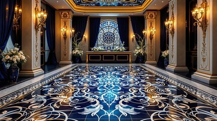 Obraz premium Luxurious ballroom with intricate floor design and elegant decor