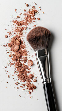 A close up of a makeup brush next to a pile of powder