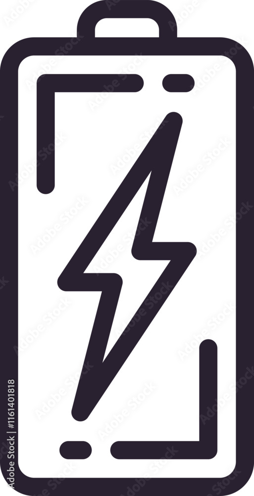 Poster simple line drawing of a battery with a lightning bolt symbol inside, representing the concept of fa