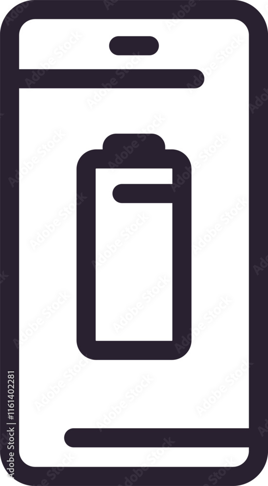 Poster minimalist vector illustration of a smartphone displaying a low battery status, emphasizing the need