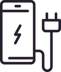 Battery charging icon featuring a smartphone displaying a lightning symbol alongside an electric plug, illustrating concepts of energy, power, and connectivity in modern technology