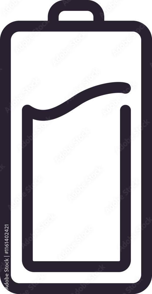 Poster simple half charged battery icon featuring a wavy line indicating charge level, ideal for user inter