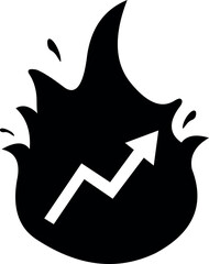 vector illustration black and white icon fire and up direction arrow, in trending topic concept