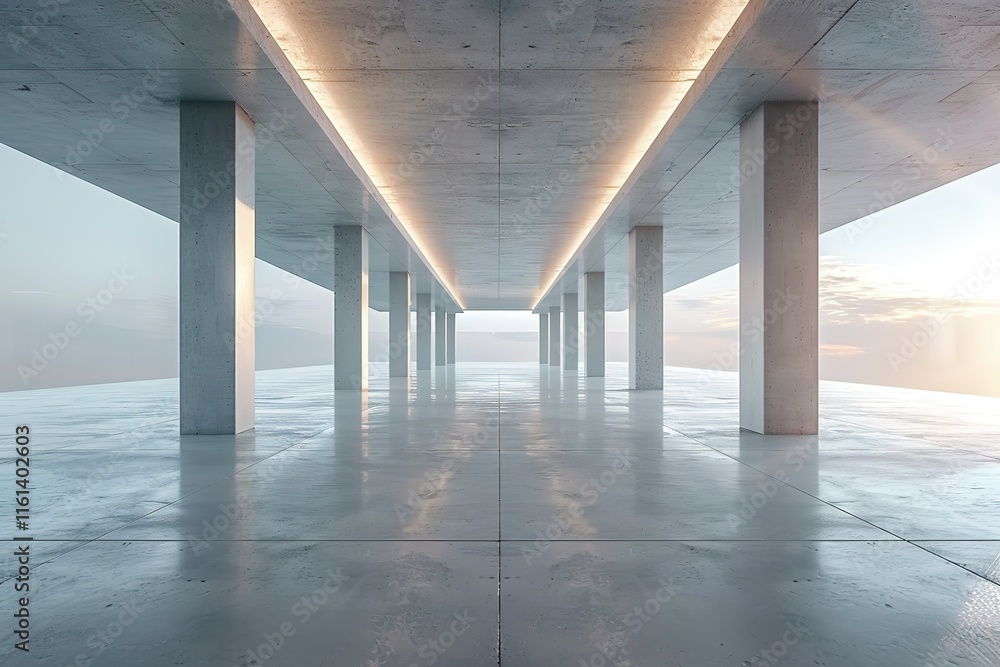 Aufkleber abstract futuristic architecture with empty concrete floor