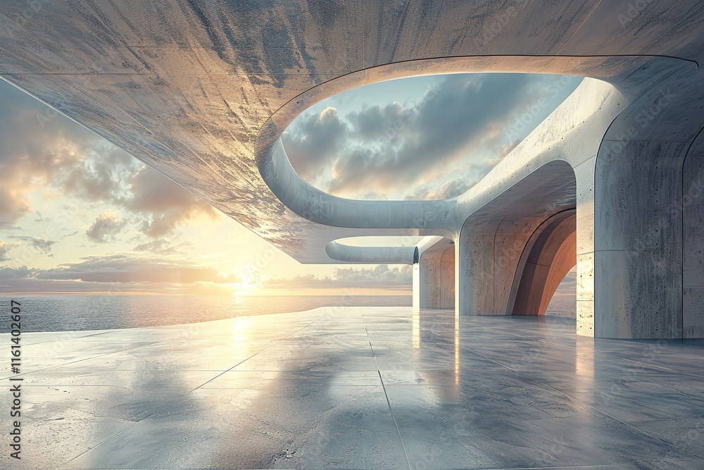 Aufkleber abstract futuristic architecture with empty concrete floor.