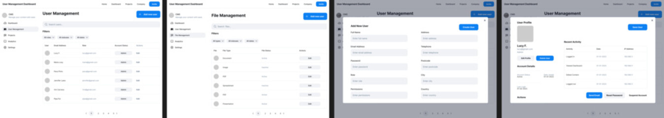 User Management, File Management, User Profile Software Dashboard Administration CMS App & Ui Kit