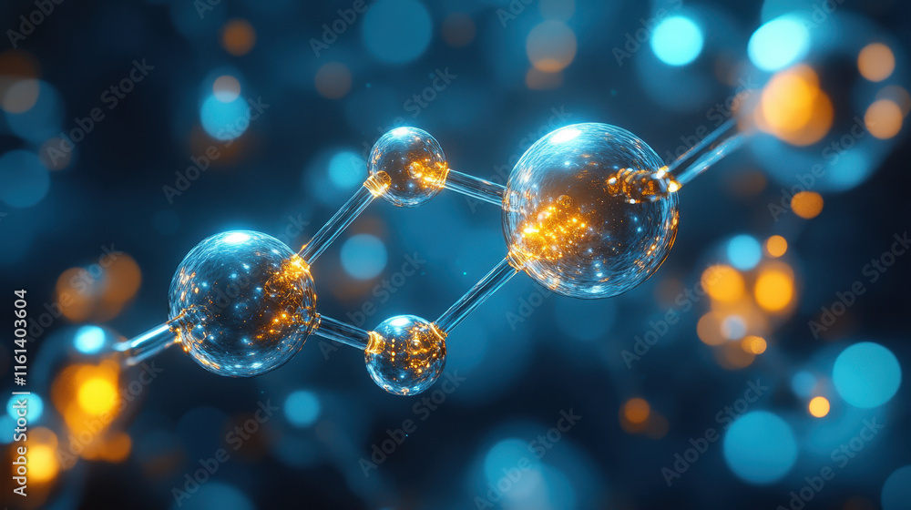 Poster futuristic molecular structure with glowing elements in 3d abstract visualization