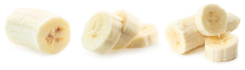 set of banana slices isolated on a white background