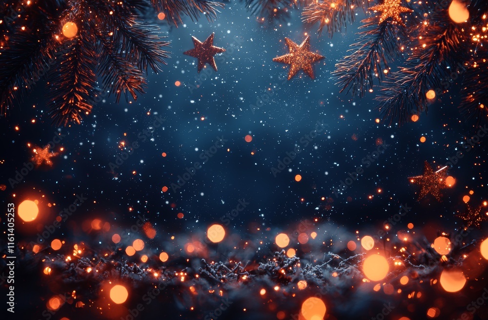 Poster abstract holiday background featuring fireworks and bokeh in new year and copy space