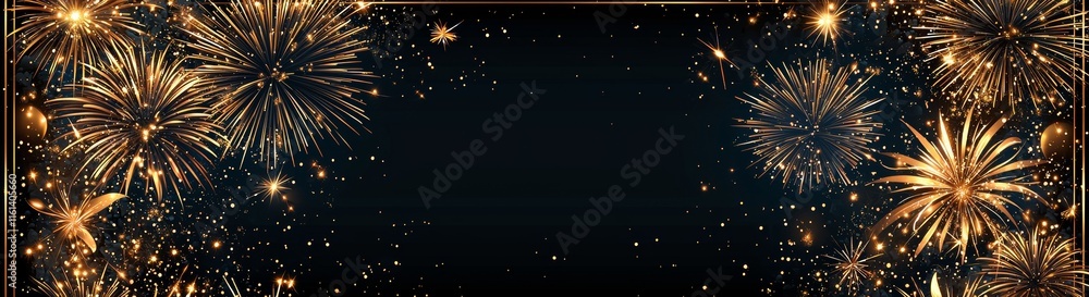 Poster fireworks frame for new year party event with transparent background