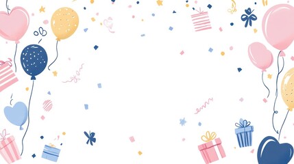 Festive birthday banner with balloons, gifts, and confetti. (1)
