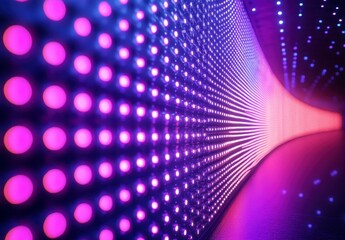 Obraz premium A vibrant display of glowing dots in a gradient of purple and pink, creating a mesmerizing tunnel effect.