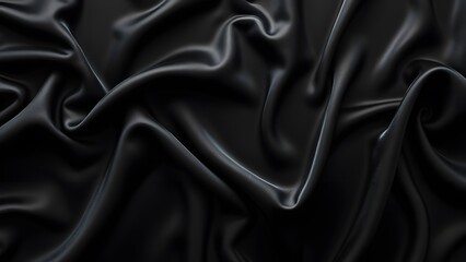 Obraz premium Elegant Black Velvet or Silk Fabric Background, Smooth, Glossy Drapes with Ample Copy Space for Design