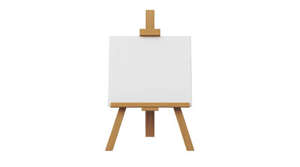 Wooden art easel supporting pristine white canvas, ready for creative expression against transparent backdrop