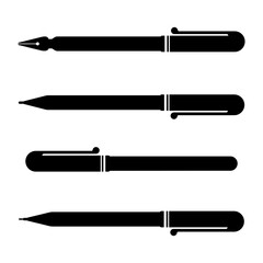 Writing utensils icon set, pen, pencil, fountain pen icon symbol silhouette