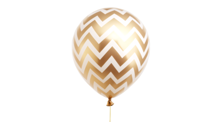 Metallic gold balloon with white chevron design, hovering against transparent backdrop, elevating party decor