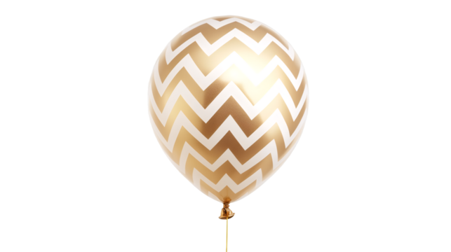 Metallic gold balloon with white chevron design, hovering against transparent backdrop, elevating party decor - Powered by Adobe