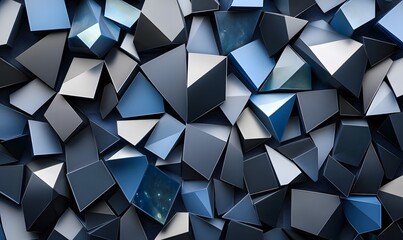 Fototapeta premium Abstract blue and grey shattered geometric shapes background.