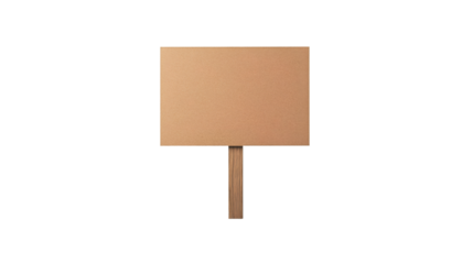 Blank cardboard sign mounted on wooden stick, transparent background ready for personalized messaging