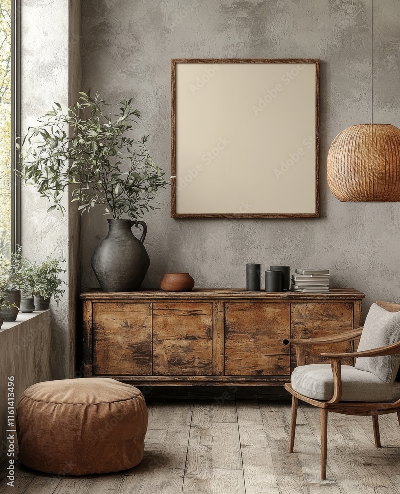 Poster mock up frame in a home interior setting with a scandinavian style, 3d rendering