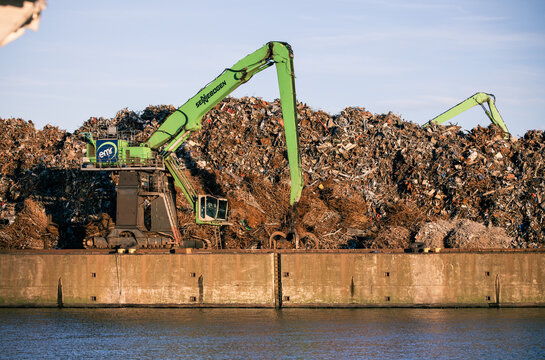 Hamburg, Germany: EMR European Metal Recycling GmbH waste disposal at the port