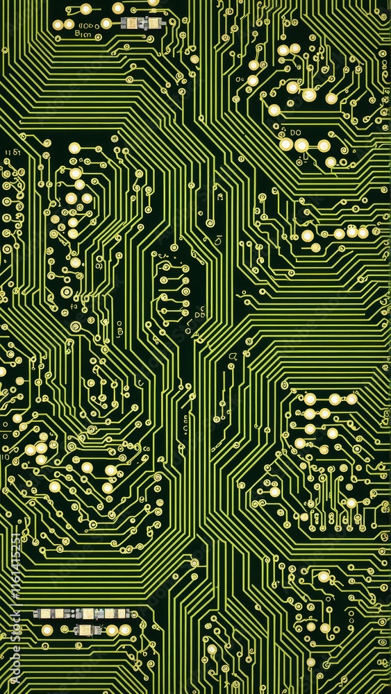 Poster intricate green circuit board background featuring complex electronic patterns and designs