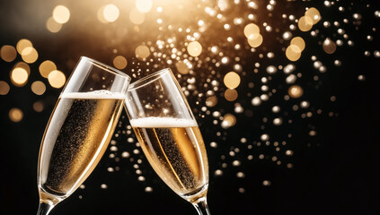 Celebration Champagne Toast with Dark Bokeh Background