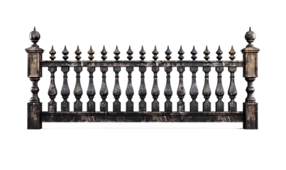 Old vintage banister fence on a transparent background
