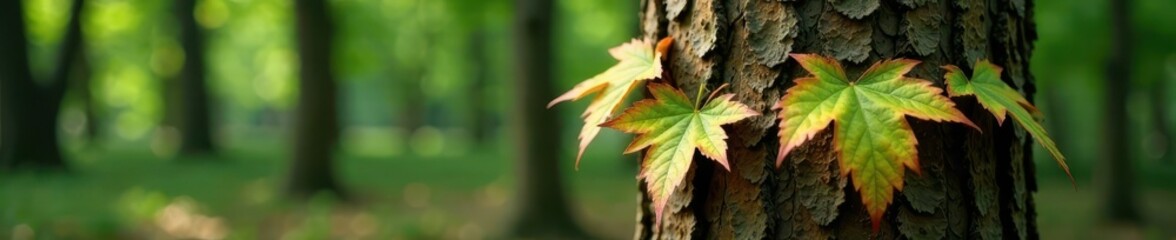 Camouflaged leaves on forest tree trunk blending into surroundings, tree bark, leaf