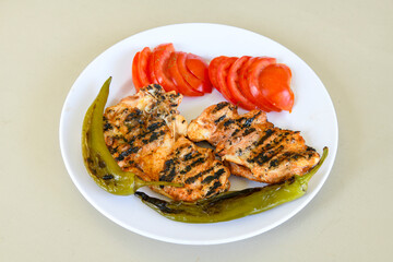 Chicken wings barbeque in a dish with BBQ grill sauce . Izgara tavuk kelebek sis kanat. Tavuk sis, gogus.